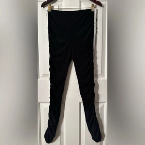 Cinq à sept Black Gathered Ruched Leggings White Tuxedo Stripe MED Track Pants